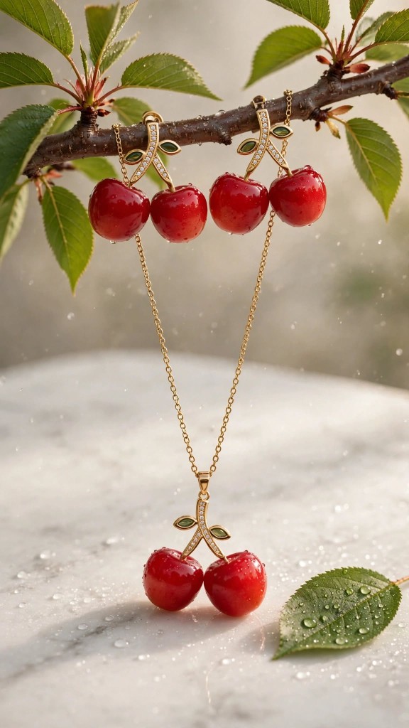 cherry drop necklace set