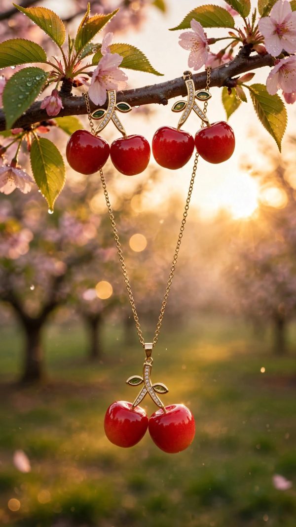 golden_hour_cherry_jewelry cherry drop necklace set