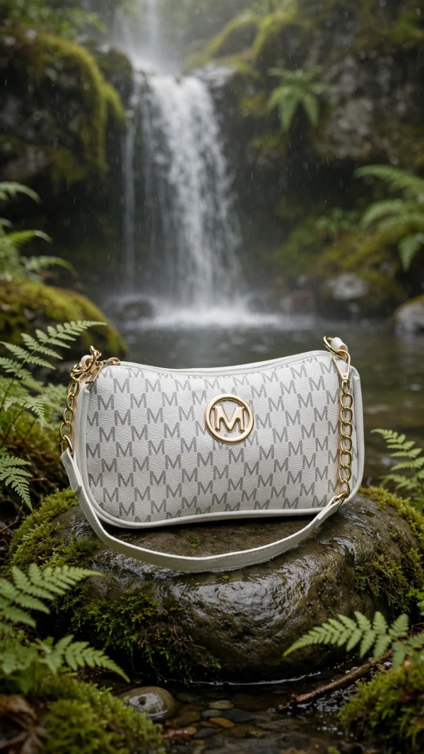 luxury_handbag_waterfall Monogram Chain Shoulder Bag (White & Gold)