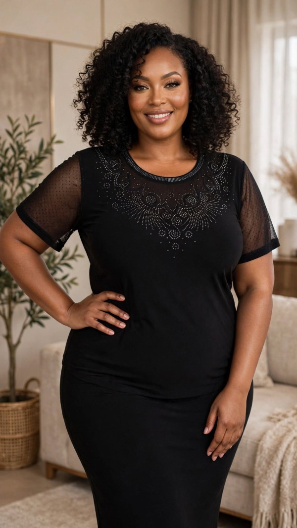 Embellished Mesh Top