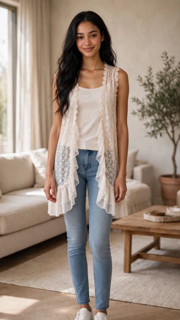 Lace Ruffle Vest