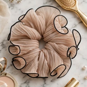 Beige Organza Scrunchie Black Edge