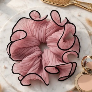 Pink Organza Scrunchie Black Edge