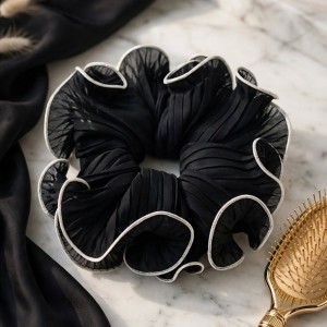 Black Organza Scrunchie White Edge