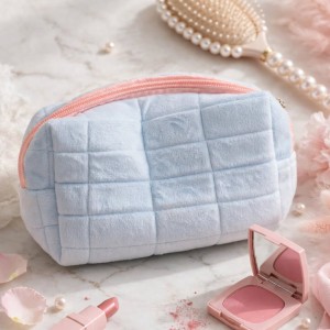 Quilted Plush Makeup Pouch Blue