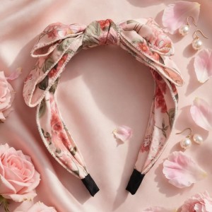 Floral Bow Headband Pink