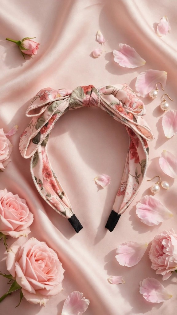 Floral Bow Headband Pink