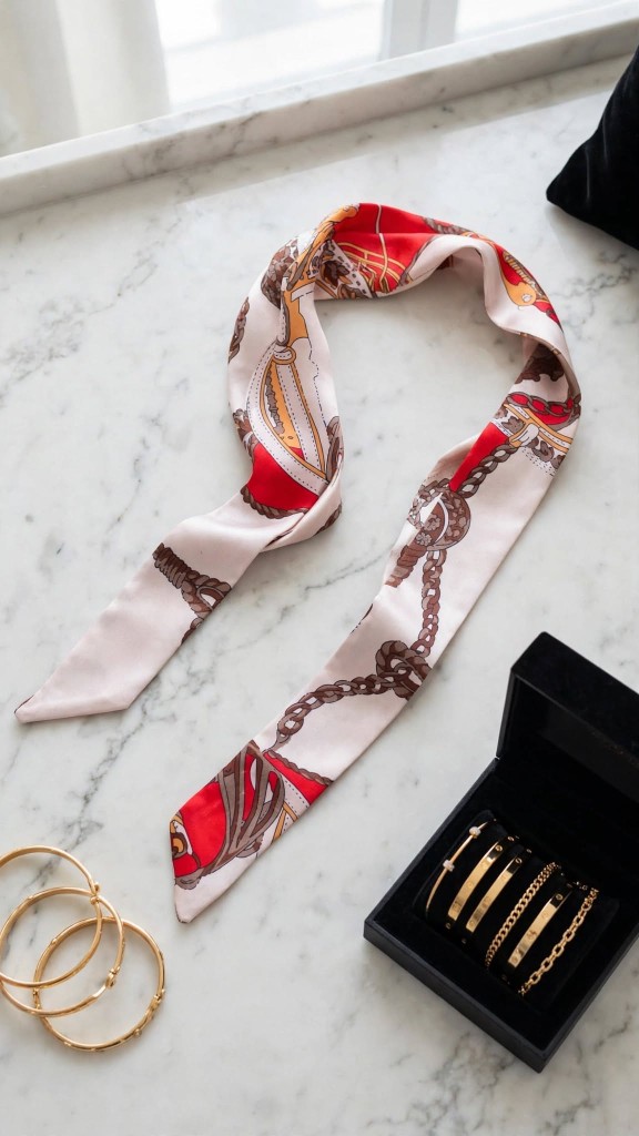 Red Chain Print Twilly Scarf