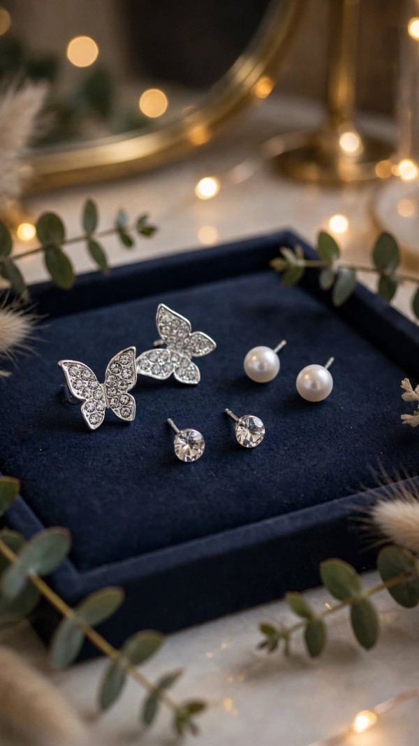 Butterfly 3 in 1 Earring Set Silver