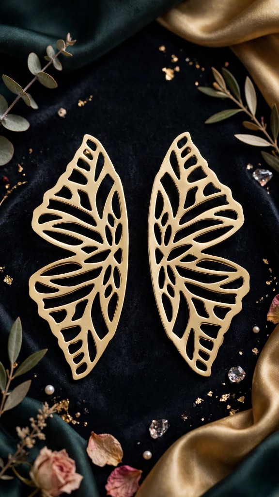 Gold Butterfly Wing Statement Earrings