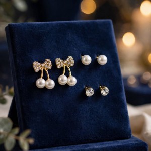 Bow Pearl 3 in 1 Earring Set Gold