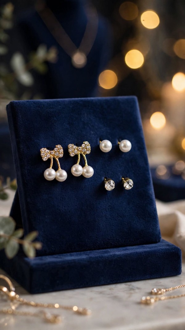 Bow Pearl 3 in 1 Earring Set Gold